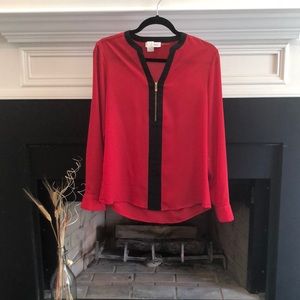 Calvin Klein black and red zippered blouse small